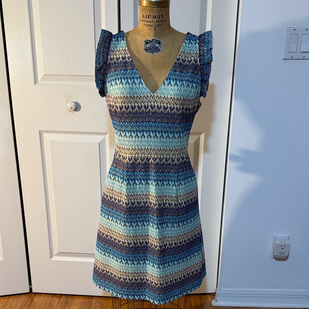 Tabitha Blue and Cream Patterned Midi Dress
